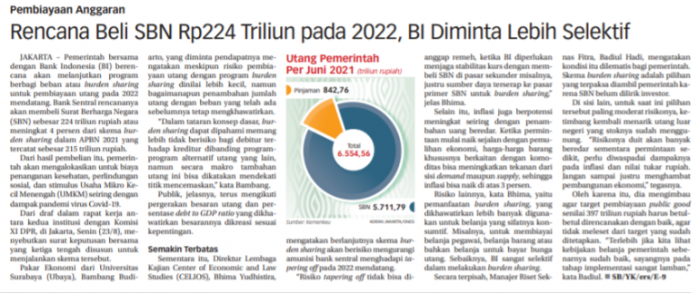 Rencana Beli SBN Rp224 Triliun pada 2022, BI Diminta Lebih Selektif